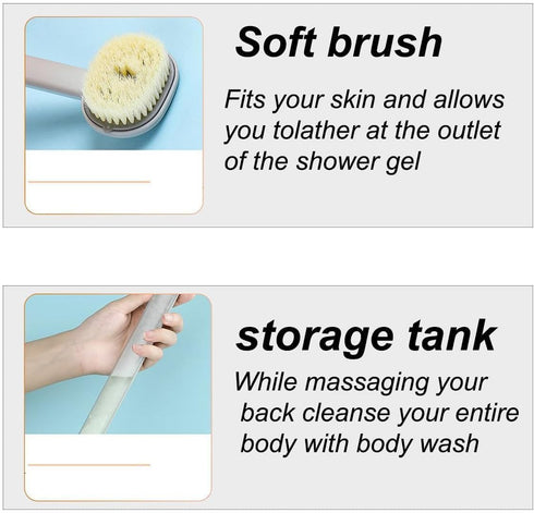 Back Scrubber for Shower, Long Handle Bath Massage Cleaning Brush with Soap Dispenser, Long Handle Liquid Bath Brush, Back Scrubber for Shower, Ba...