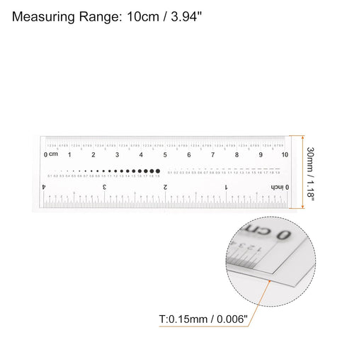 2pcs Film Flexible Ruler 4 Inch 0.1mm Scale PET Plastic Covered Folding Straight Ruler Calibration Soft Ruler Measuring Tool for Factory, Transpar...