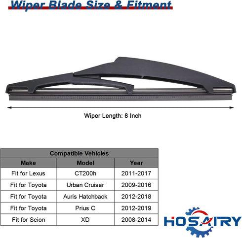 Rear Windshield Wiper Blade for Lexus CT200h 2011-2017, for Scion XD 2008-2014, for Toyota Prius C 2012-2019 Rear Wiper Blade, 8 inch (Pack of 2)...
