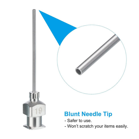 PATIKIL 19Ga x 1 Inch Stainless Steel Dispensing Needle Tips, 12Pcs Metal Glue Needle Tube Blunt Tips Luer Lock for Thick Glue Ink Lab, Silver...