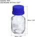 PATIKIL 50mL Reagent Media Bottle, 1Pcs Round Graduated Glass Storage Bottle Blue Screw Cap for Chemistry Lab Universities Home, Clear...