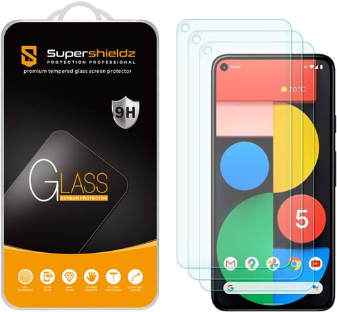 Supershieldz (3 Pack) Designed for Google Pixel 5 Tempered Glass Screen Protector, 0.33mm, Anti Scratch, Bubble Free...