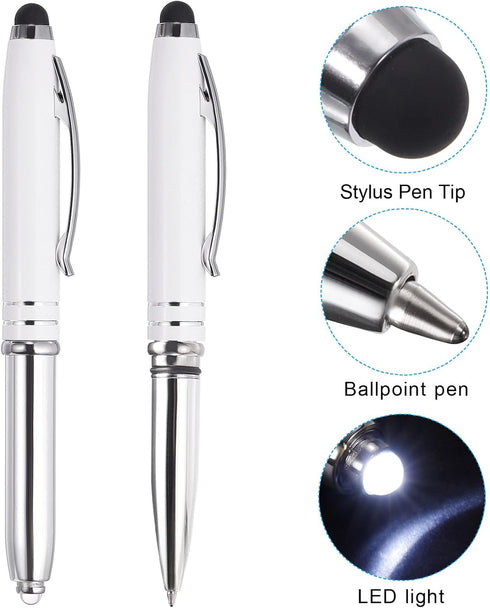 PATIKIL Ballpoint Pen with Stylus Tip and LED Flashlight, 5 Pack 3 in 1 Metal Pen Black Ink 1.0mm Medium Point Stylus Pen for Touch Screens, White...