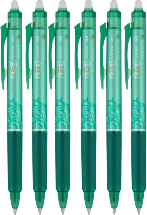 PILOT FriXion Ball Clicker Erasable Gel Ink Retractable Pen, Extra Fine Point, 0.5mm, Green Ink, 6 Count...