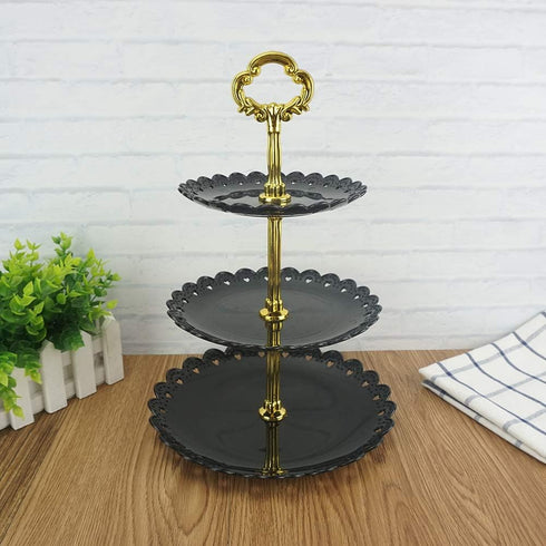 Artliving 3-Tier Plastic Cake Stand Dessert Stand Cupcake Stand Tea Party Serving Platter Black Gold...