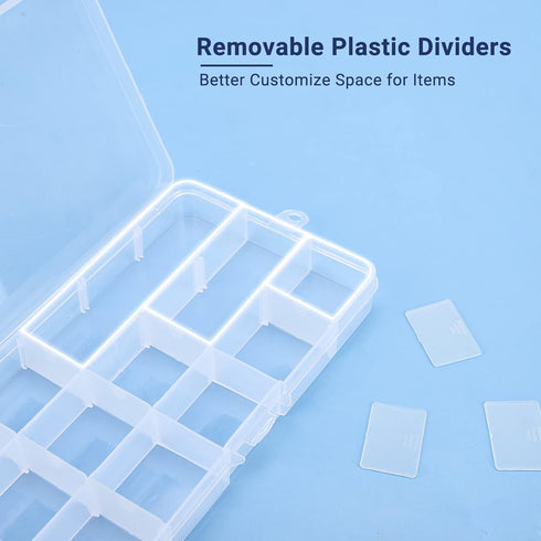 Bead Organizer Box, 2PCS 15 Compartment Craft Storage Container with Removable Divider, Plastic Empty Case for Jewelry Rhinestone Charms Crystal P...