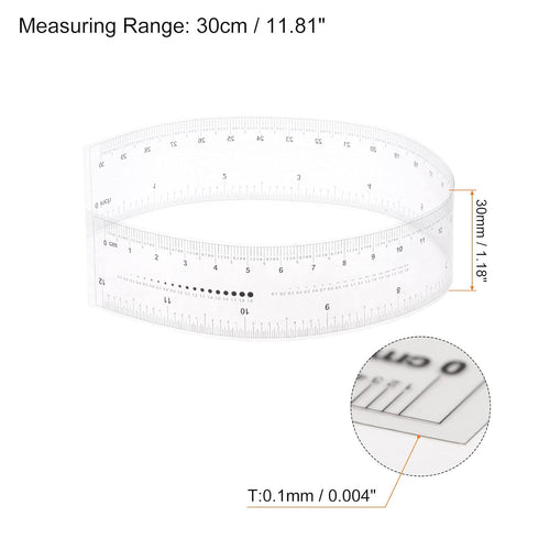 Film Flexible Ruler 12 Inch 1mm Scale PET Plastic Folding Straight Ruler Calibration Soft Ruler Measuring Tool for Factory, Transparent...