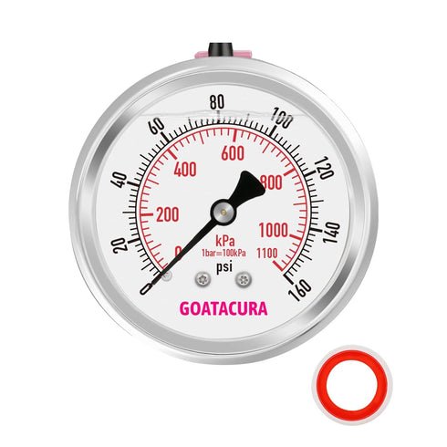 0-160psi/kpa Glycerin Filled Pressure Gauge, 2-1/2" Dial Size, Stainless Steel Case, with Vent Valve, 1/4" NPT Center Back Mount, 2-1-2% Accuracy,...