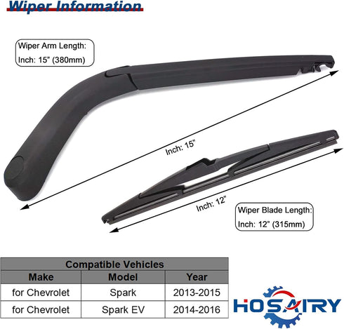 Rear Wiper Arm Blade Set for Chevy SPARK 2013-2015 SPARK EV 2014-2016 Rear Windshield Wiper Arm Blade Assembly 95995875 96688389...
