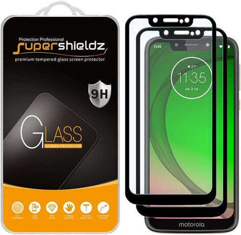 Supershieldz (2 Pack) Designed for Motorola (Moto G7 Play) Tempered Glass Screen Protector, (Full Screen Coverage) Anti Scratch, Bubble Free (Blac...