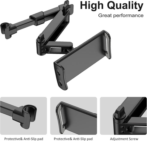 Car Headrest Backseat Mount, 360° Rotating Adjustable Car Backseat Headrest Tablet/Phone Holder, Compatible for All 4"-11" Tablets, cellphones, iP...