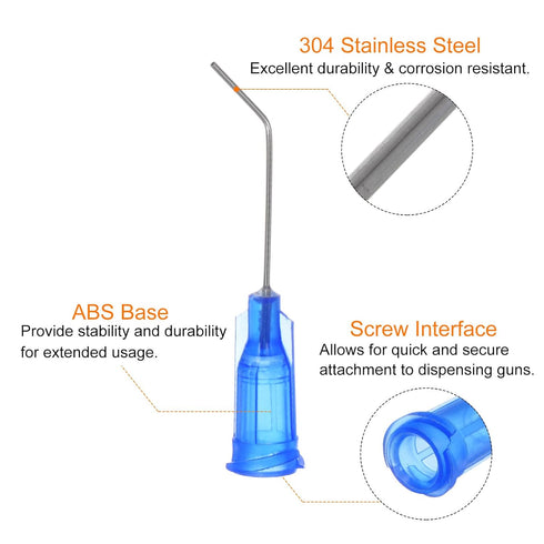 24pcs Blunt Tip Dispensing Needle 22 Gauge 1 Inch Screw Interface Bent Flow Design Bent Dispensing Tips with Luer Lock for Adhesive Glue Dispensin...