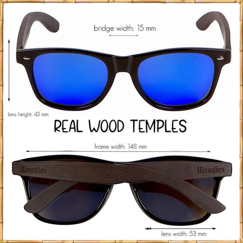 Woodies Zebra Wood Sunglasses with Electric Blue Mirrored Polarized Lens and Real Wooden Frame for Men and Women | 100% UVA/UVB Protection...