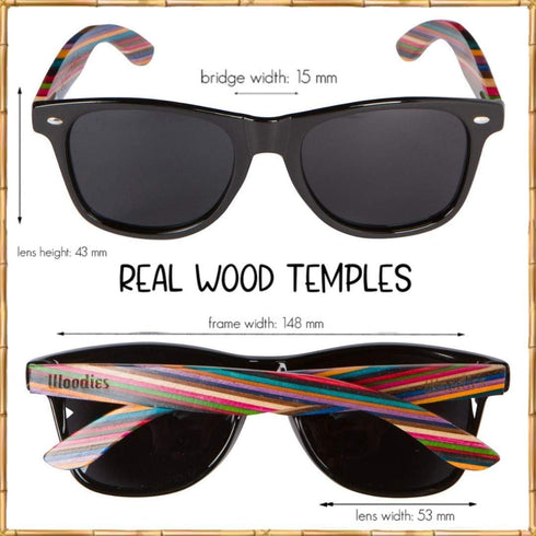 Woodies Polarized Rainbow Wood Sunglasses for Men and Women | Black Polarized Lenses and Real Wooden Frame | 100% UVA/UVB Ray Protection...