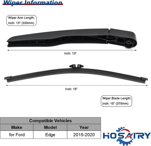 Rear Wiper Arm Blade Set for Ford Edge 2015-2020 Rear Windshield Wiper Arm Blade Assembly FT4Z17526A...