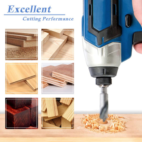 Mesee 6Pcs Brad Point Stubby Drill Bits Set, HSS 4241 Steel with 1/4" Quick Change Hex Shank, Spiral Twist Bit for Metal/Aluminum Iron/Sheet Coppe...