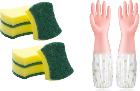 2 in 1 Kitchen Cleaning set Thermal gloves for washing dishes, thick and durable, non-slip waterproof, protective and 6 Kitchen Cleaning Sponges, ...