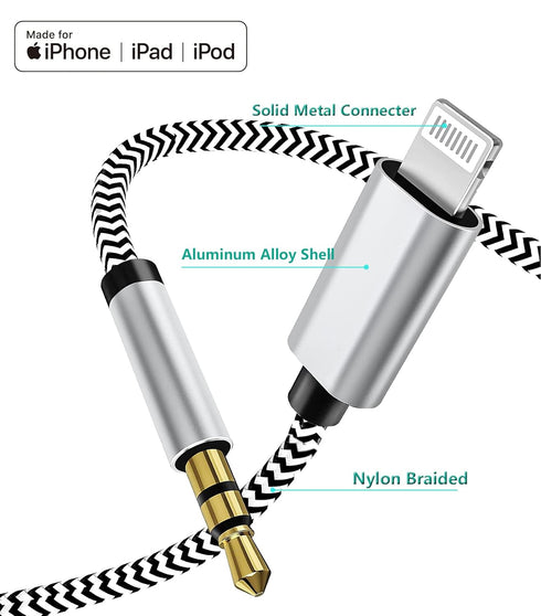 Apple MFi Certified Aux Cord for iPhone, Lightning to 3.5mm Jack Nylon Braided Audio Cable for iPhone 14 13 12 11 XS XR X 8 7 6 iPad to Car/Home S...