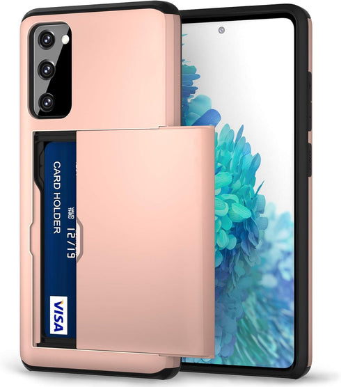 Jiunai for Samsung Galaxy S20 FE Case Card Holder Wallet for 2 Cards CC IDs Holder Sliding Back Pocket Protective Dual Layer Rubber Cover Phone Ca...