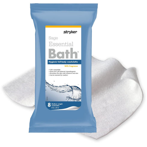 Essential Comfort Bath Cleansing Washcloths - 1 Package, 8 Cloths - No Rinse Bathing Wipes, Ultra-Soft and Thick Heavyweight Cloth, Light Fragranc...