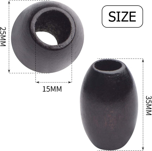 Large Hole Wooden Beads,30 Pcs Dark Brown Wooden Beads Loose Spacer Beads Oval Tube Beads for Making Necklace Bracelet and Other Stuffs...