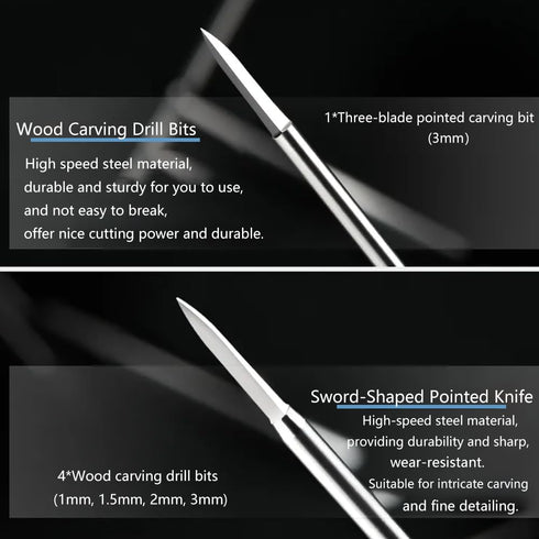 Wood Carving Drill Bits Set for Dremel Rotary Tool 6Pcs Engraving Drill Accessories Bit Wood Crafts Grinding Woodworking Tool with 3mm Shank for C...