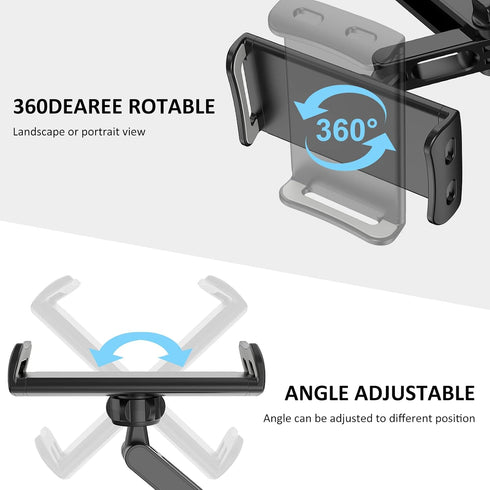 Car Headrest Backseat Mount, 360° Rotating Adjustable Car Backseat Headrest Tablet/Phone Holder, Compatible for All 4"-11" Tablets, cellphones, iP...