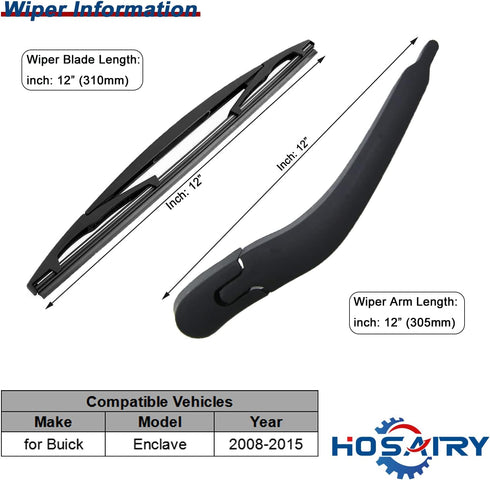 Rear Wiper Arm Blade Set for GM Buick Enclave 2008-2017 Rear Windshield Wiper Arm Blade Assembly-Factory OE Style 15280813 25820122...