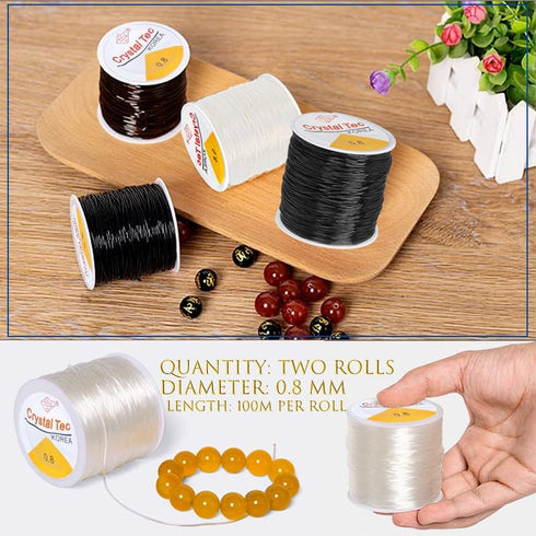 FQTANJU 2 Rolls 0.8MM Crystal Elastic Bracelet String, Stretchy Bead String Cord for Clay Beads Pony Beads Bracelets, Necklaces, Jewelry Making an...