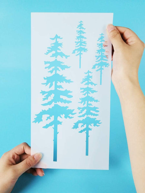 Tree Stencils, Tall Pine Fir Tree Cypress Cedar Fall Wall Stencil 3 Packs for Painting on Wood Furniture Canvas Home Decor Crafts Trees Reusable M...