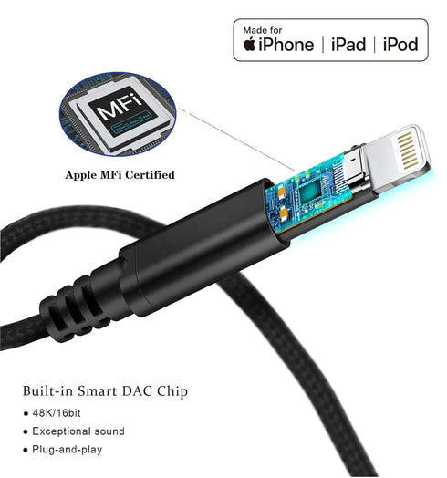 Lightning to 3.5mm Audio Cable Compatible with iPhone 14/13/12/11/XR/XS/X/8/7/6 Plus/SE 2, iPad...