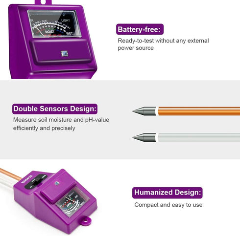 Soil pH Meter, MS05 3-in-1 Soil Moisture/Light/pH Tester Gardening Tool Kits for Plant Care, Great for Garden, Lawn, Farm, Indoor & Outdoor Use (P...