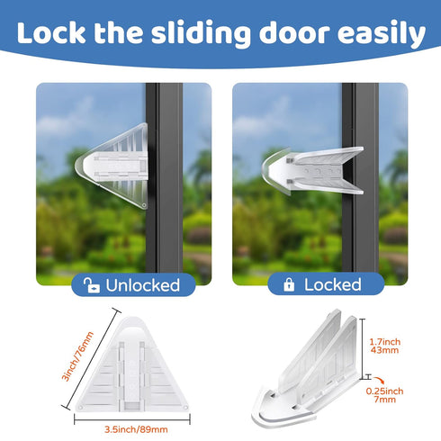 Sliding Door Lock for Kids Safety: 4 Pack Window Locks Child Proof Slide Glass Door Locks, Baby Proofing Closet Cabinet Patio Security Bar, No Dri...
