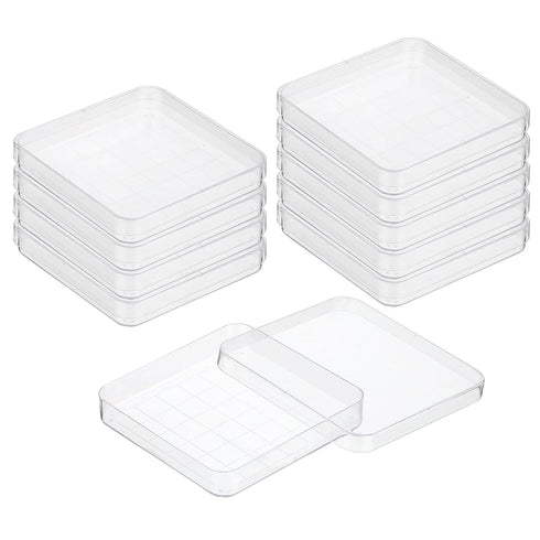 PATIKIL 100mm Plastic Petri Dishes with Cover, 10 Pcs Grid Squares Petri Plates Tissue Culture Plate for Lab Science Experiment, Clear...
