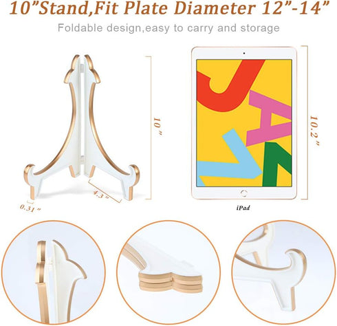 Artliving 2 Pack 10inch White Gold Thicken Acrylic Easels Display Stand Plate Stand Holder display Pictures Frame,Decorative Plates, and Artworks...