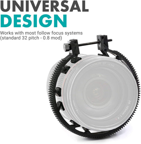 Movo FR3 Adjustable Follow Focus Ring Set of 3 with 65mm, 75mm and 85mm Lens Gear Rings (Standard 32 Pitch - 0.8 mod)...