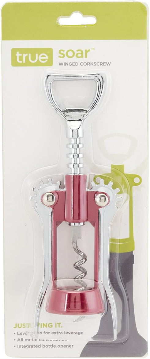 True Soar Winged Corkscrew Wine Opener Manual, Heavy Duty Stainless Steel Cork Openers in Chrome Finish, Home Bar Accessories Bar Tools, Set of 1 ...