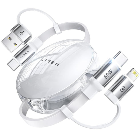 LISEN 5-in-1 Fast Charging Retractable Cable for iPhone, iPad, Samsung - 60W Charger with USB-C/A Ports for Phones, Tablets......