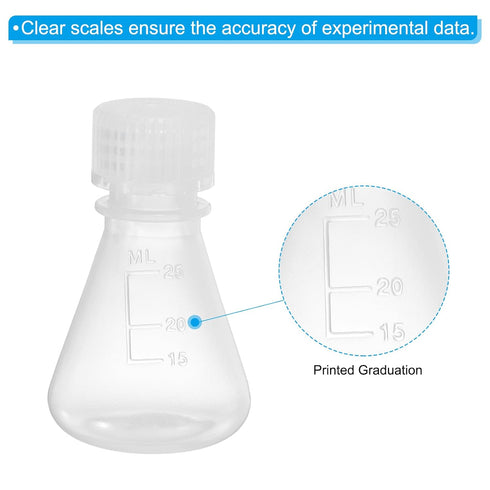 PATIKIL Erlenmeyer Flask, 25ml Narrow Mouth Graduated Flasks Plastic Flasks with Printed Graduation for Lab Experiment Chemistry Science Study...