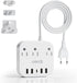 European Plug Adapter, Unidapt US to UK Europe Power Strip for EU/UK/US with USB C and 4 USB Ports, 3 AC Outlets, Wall Mountable, 5ft Extension Co...