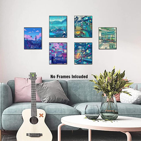 Anime Posters Japanese Wall Art, Japan Wall Art Tokyo City Posters,Anime Wall Art Cartoon View Street Prints Poster for Living Room Bedroom Kitche...