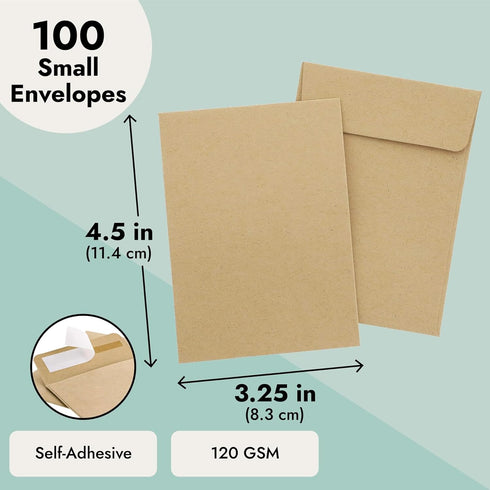 Juvale 100 Pack Small Seed Saving Envelopes - 4.5x3.25 Self Adhesive Blank Packets for Coins, Stamps, Mini Parts Storage (Brown)...