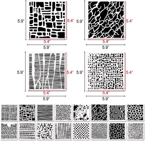 16 Pcs Layering Stencils for Painting, 6"x6" Mixed Texture Bubble Dot Waves Stone Crackle Splatter Geometric Stencils for Painting on Card Canvas,...