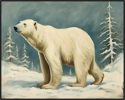 Posterizer 1 pcs-polar bear in snowy winter scene-oil painting style -1-Art for Animal Lovers-Landscape & Nature Art-Decor for Home & Office- unfr...