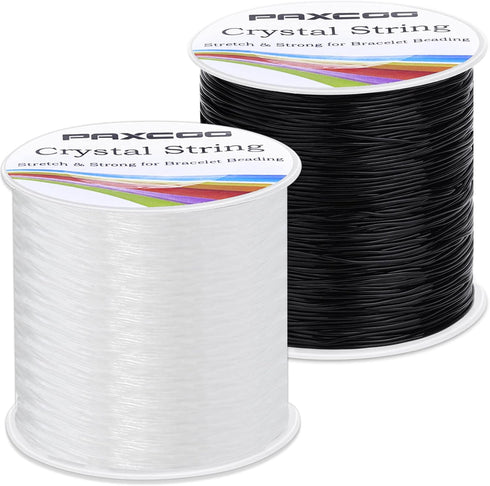 Bracelet String, Paxcoo 2 Rolls Elastic Stretchy Bead String Cord for Clay Beads Kandi Pony Beads Bracelets Jewelry Making (0.8 MM, Crystal & Blac...