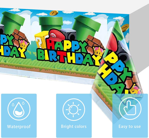 2pc Super Bros Rectangle Tablecloths Video Games Party Plastic Table Covers 70.8 x 42.5 Inch Children Boys Birthday Party Decoration Supplies...