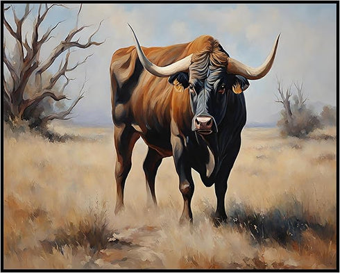 Posterizer 1 pcs- Beautiful bull in the middle of a desert-Art for Animal Lovers-Landscape & Nature Art- Gift for Men Women Teens-Living Room Bedr...