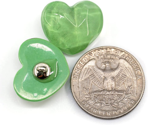 20 pcs Green Resin Jelly Heart Shape with Metal Loop Sewing Coat Buttons -20mm -13/16"...