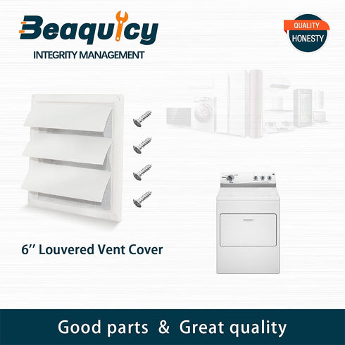 Beaquicy 6'' Louvered Dryer Vent Cover for Exterior Wall Vent Hood Outlet(Total Unit Size 8 x 8 Inches)