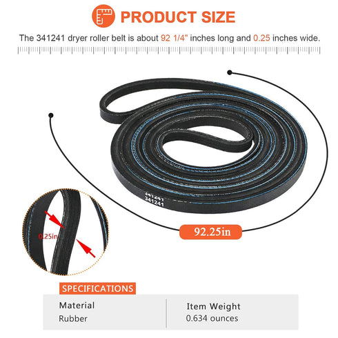 341241 Dryer Drum Drive Belt by Beaquicy - Replacement for Ken-More Whirlpool Dryer - Replaces 8066065 AP2946843 W10127457 PS346995